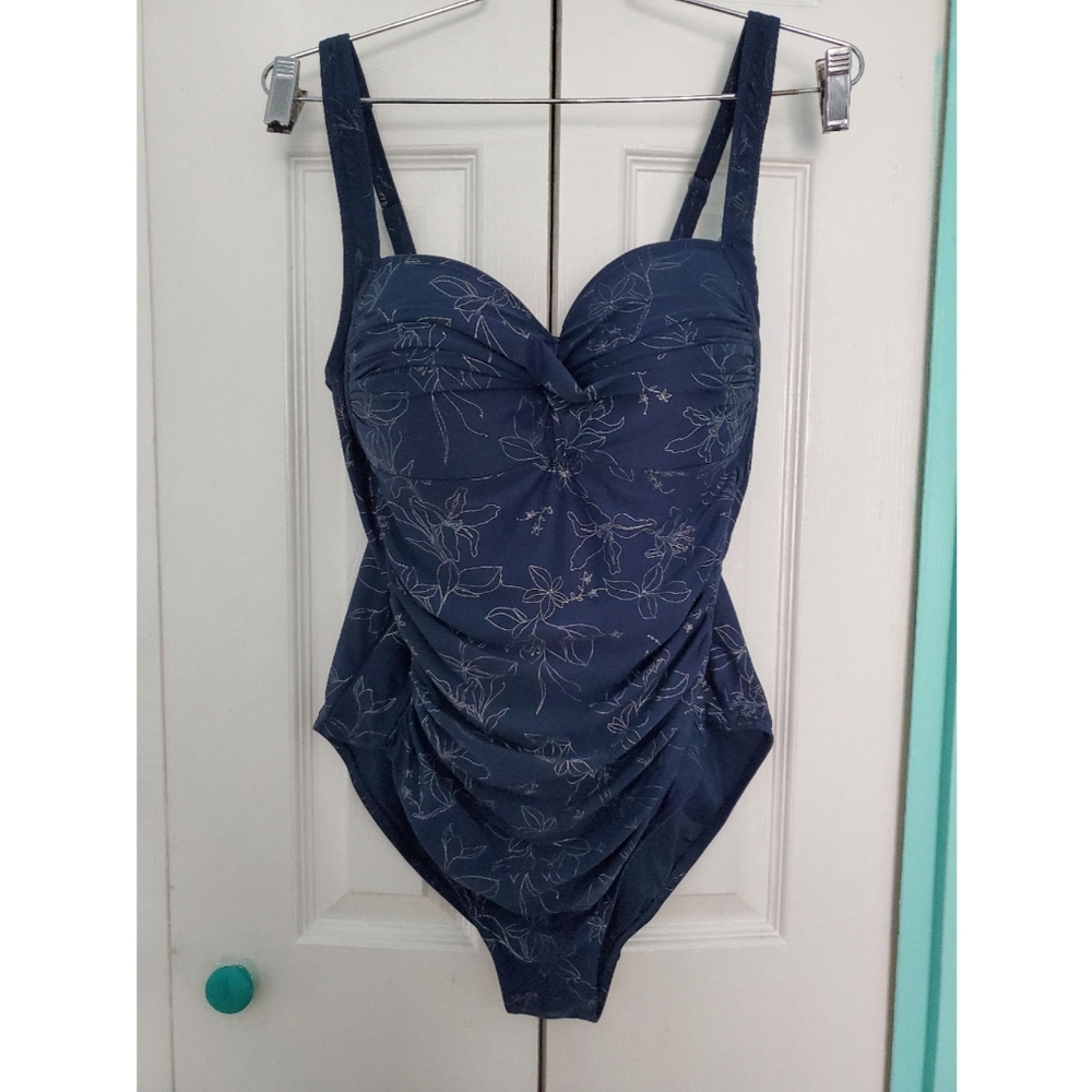 Dark Blue Floral One Piece Swimsuit